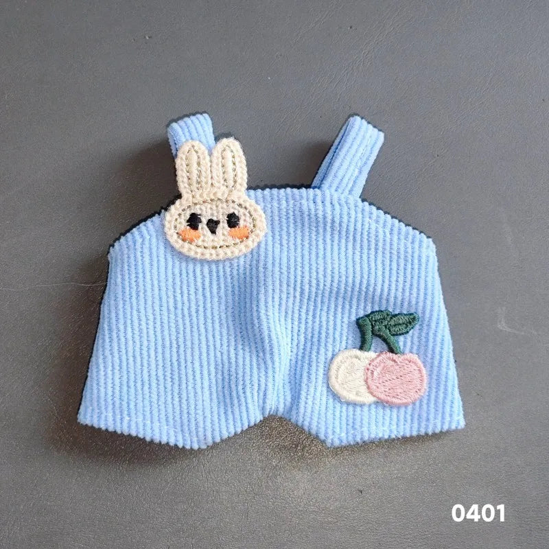 17cm Mini Plush Doll'S Clothes Outfit Accessories For Korea Kpop Exo Labubu Idol Dolls Corduroy overalls T-shirt Clothing Gift