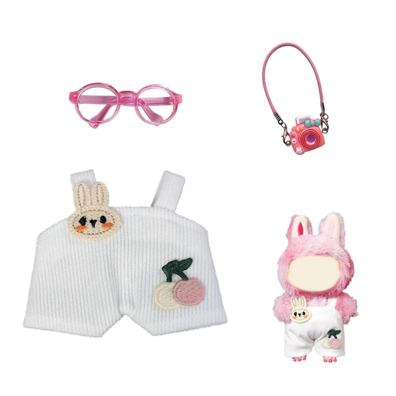 17cm Mini Plush Doll'S Clothes Outfit Accessories For Korea Kpop Exo Labubu Idol Dolls Corduroy overalls T-shirt Clothing Gift