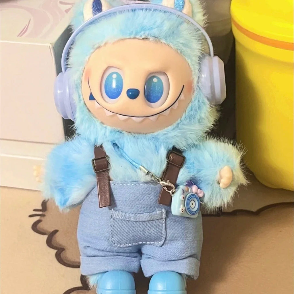 17cm Mini Plush Doll'S Clothes Outfit Accessories For Korea Kpop Exo Labubu Idol Dolls Corduroy overalls T-shirt Clothing Gift