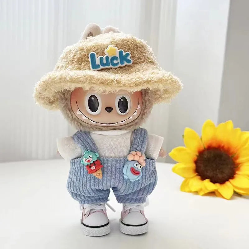 17cm Cute Mini Plush Doll'S Clothes Outfit Accessories For Korea Kpop Exo Labubu Idol Dolls donut overalls Clothing DIY Kid Gift