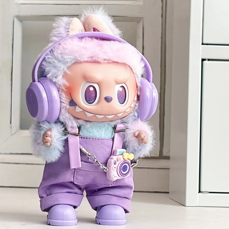 17cm Mini Plush Doll'S Clothes Outfit Accessories For Korea Kpop Exo Labubu Idol Dolls Corduroy overalls T-shirt Clothing Gift