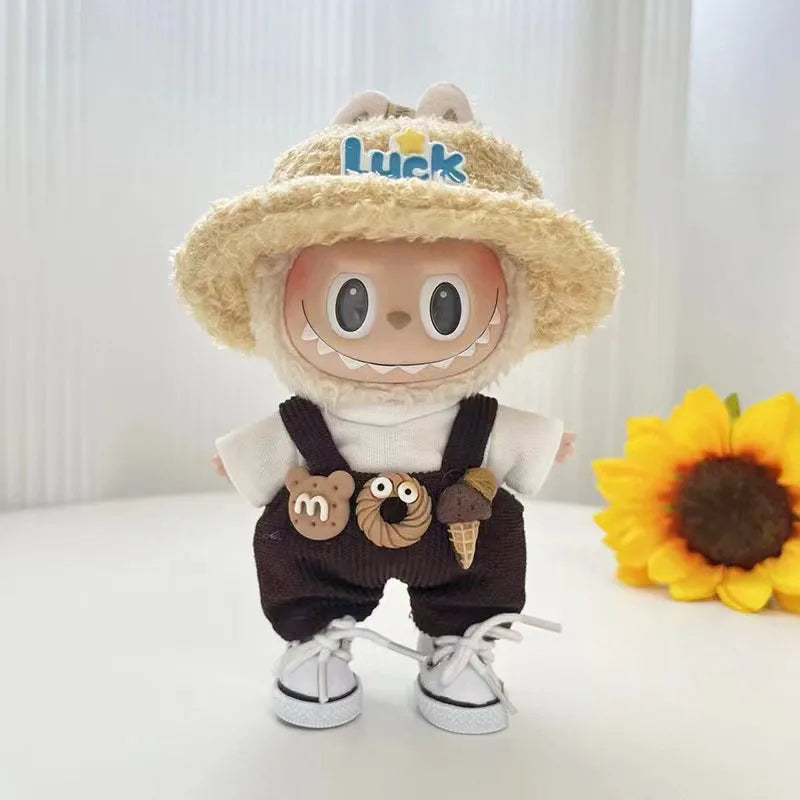 17cm Cute Mini Plush Doll'S Clothes Outfit Accessories For Korea Kpop Exo Labubu Idol Dolls donut overalls Clothing DIY Kid Gift