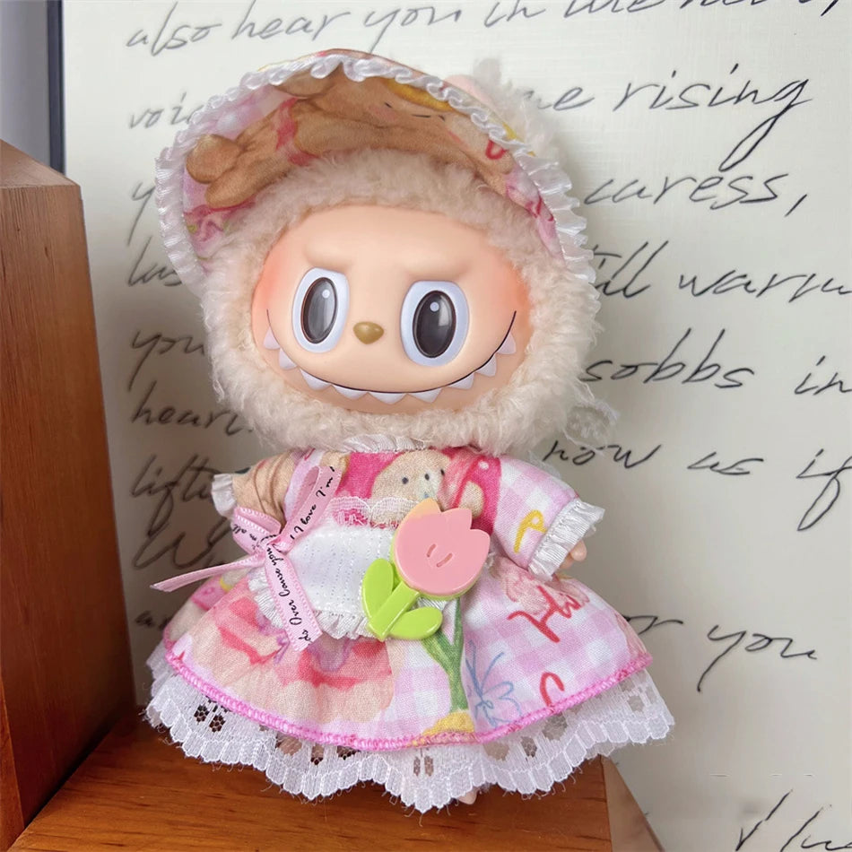 17cm Cute Mini Labubu Plush Doll'S Clothes Outfit Accessories For Korea Kpop Exo Idol Dolls Skirt Hat Clothing DIY Kids Gift
