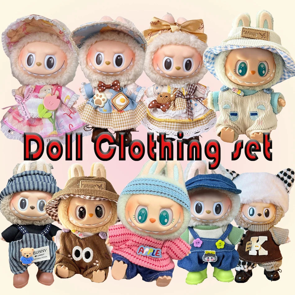 17cm Cute Mini Labubu Plush Doll'S Clothes Outfit Accessories For Korea Kpop Exo Idol Dolls Skirt Hat Clothing DIY Kids Gift