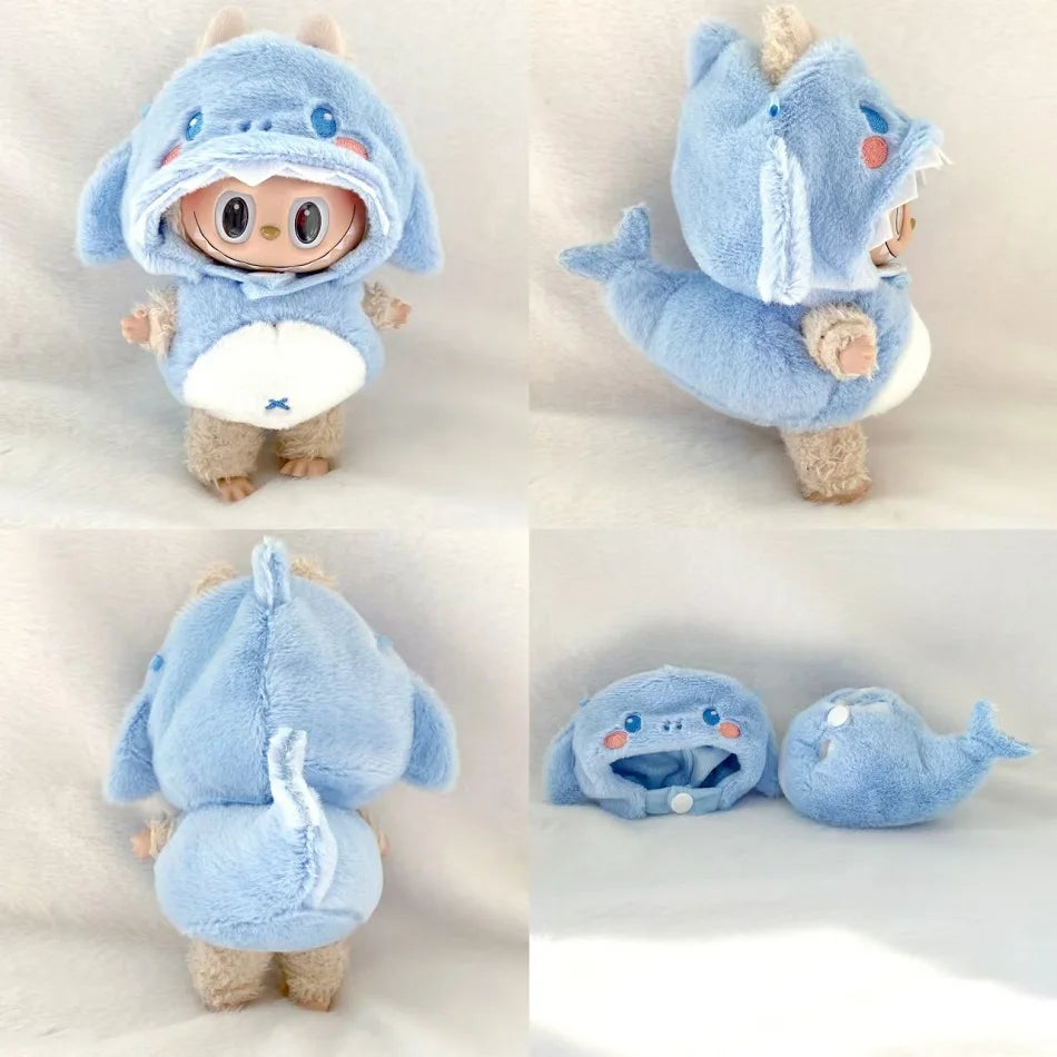 17cm Cute Mini Plush Doll's Clothes Outfit Accessories For Korea Kpop Exo Labubu Idol Dolls Bee/Shark Suit Clothing DIY Kid Gift