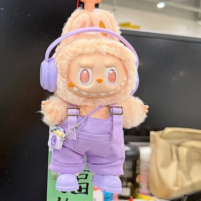 17cm Mini Plush Doll'S Clothes Outfit Accessories For Korea Kpop Exo Labubu Idol Dolls Corduroy overalls T-shirt Clothing Gift