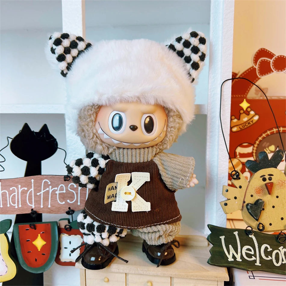 17cm Cute Mini Labubu Plush Doll'S Clothes Outfit Accessories For Korea Kpop Exo Idol Dolls Skirt Hat Clothing DIY Kids Gift