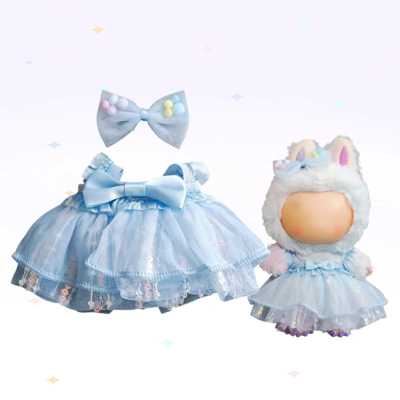 17cm Mini Plush Doll'S Clothes Outfit Accessories For Korea Kpop Exo Labubu Idol Dolls Corduroy overalls T-shirt Clothing Gift